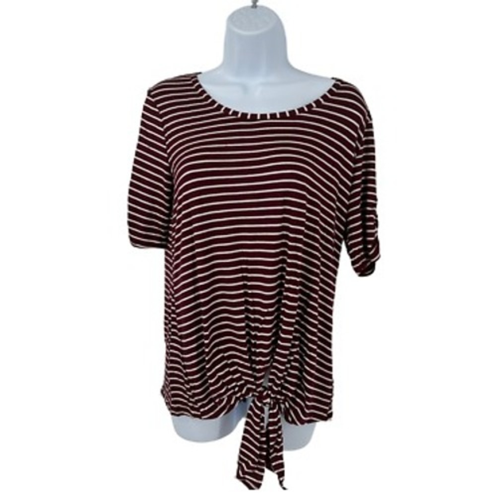 NWT Maison Jules Ruby Wine Stripe Short Sleeve Knot‎ T Shirt Medium